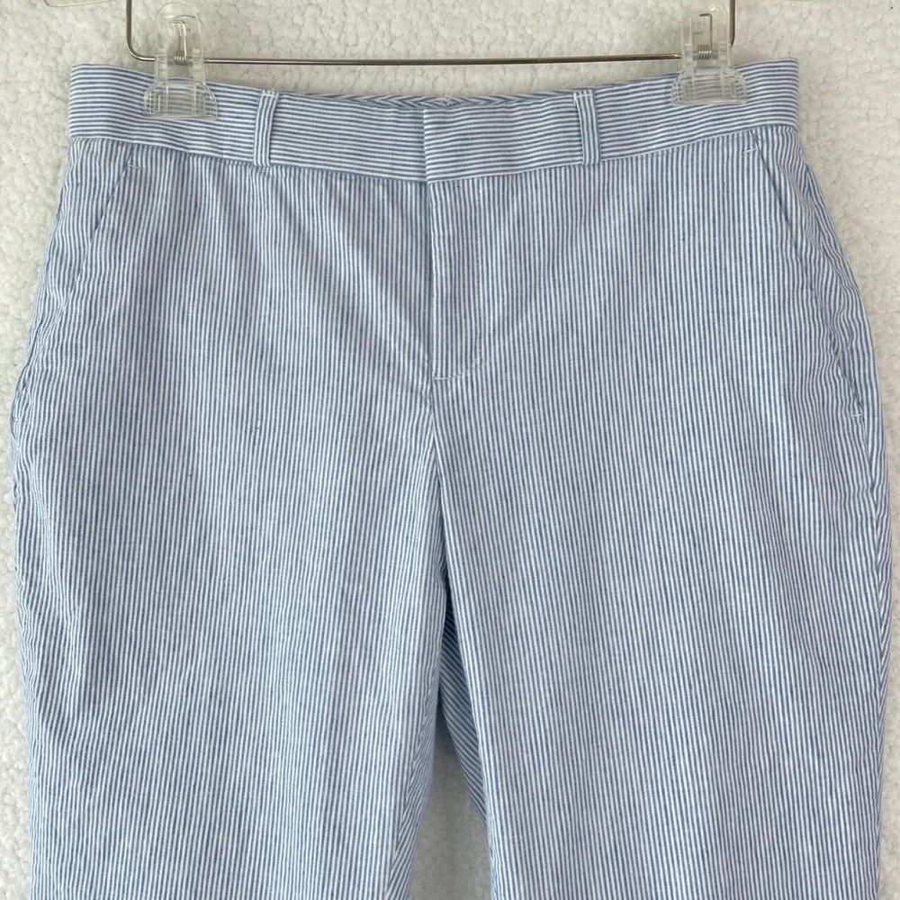 Banana Republic Avery Pinstripe Linen Blend Pants Blue White Womens 6P Petite